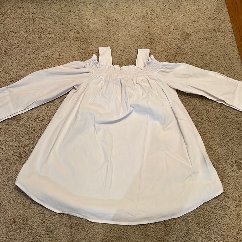 Sharagano White Blouse Size M Off Shoulder Wide straps